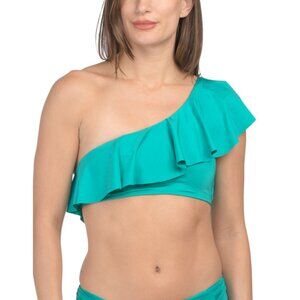 TRINA TURK Green Monaco Ruffle Bandeau Top